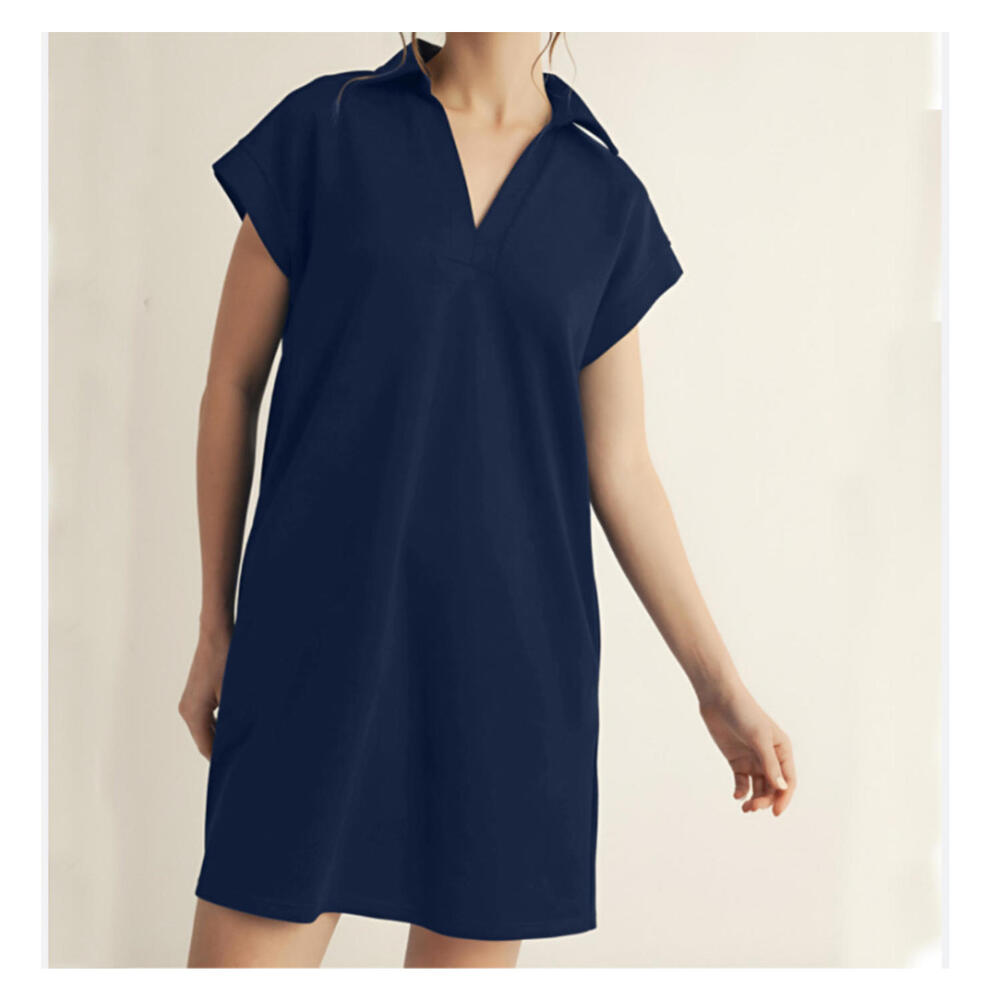 PESERICO navy short sleeve shift dress sz 12
